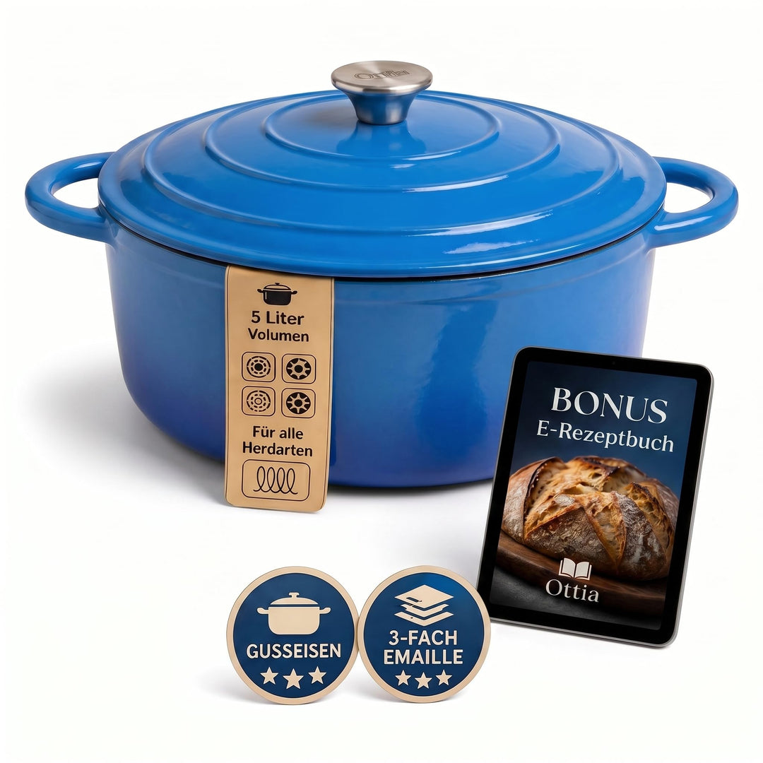 Ottia Gusseisen Topf brot backen - Emaille Topf 26cm - Dutch Oven, Brotbackform, Brotbacktopf, Schmo