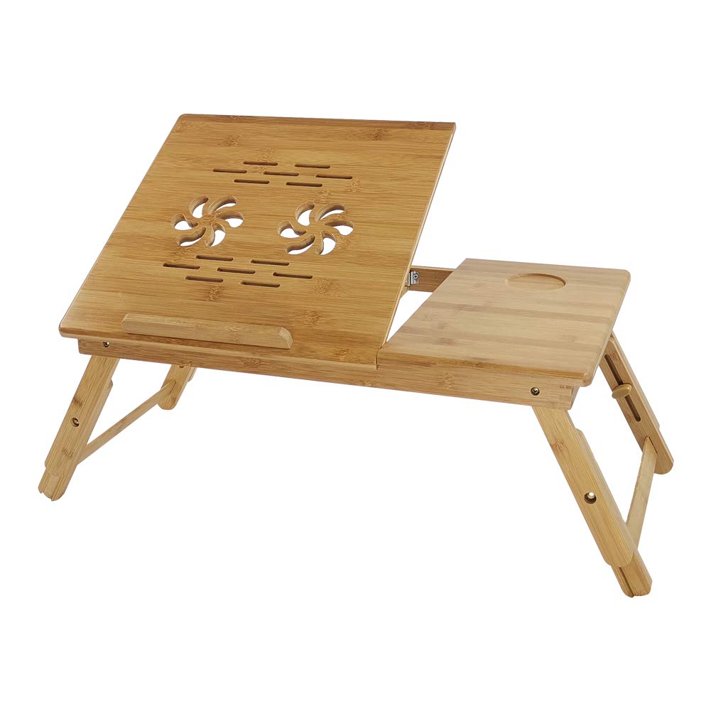 KKTONER Laptoptisch Monitorständer höhenverstellbar Bed Tablett faltbar aus Bambus Gelb-2, Gelb-2