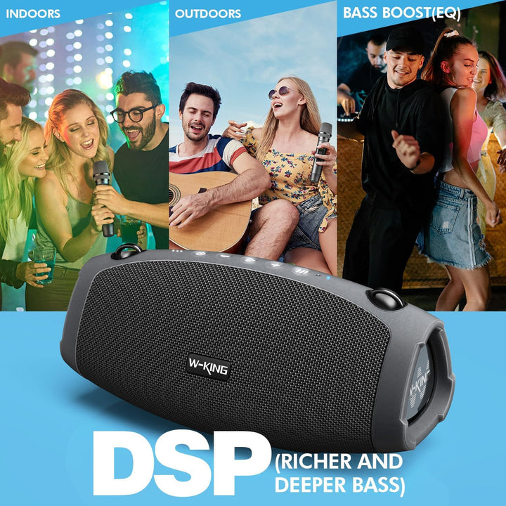 W-KING Bluetooth Lautsprecher Gross mit kabellosem Mikrofon,(120W Peak) 70W IPX6 Tragbare Outdoor La