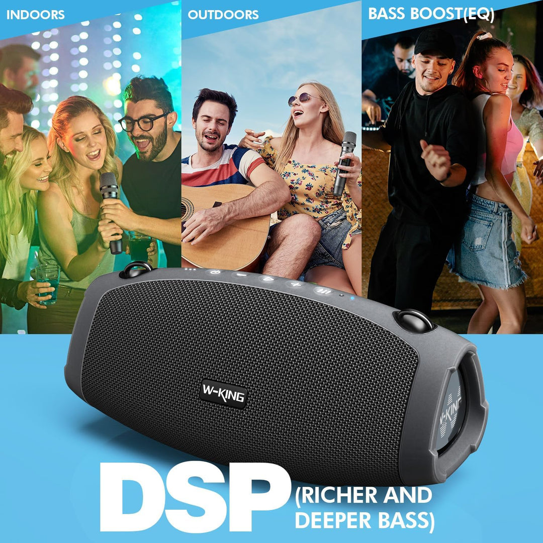 W-KING Bluetooth Lautsprecher Gross mit kabellosem Mikrofon,(120W Peak) 70W IPX6 Tragbare Outdoor La