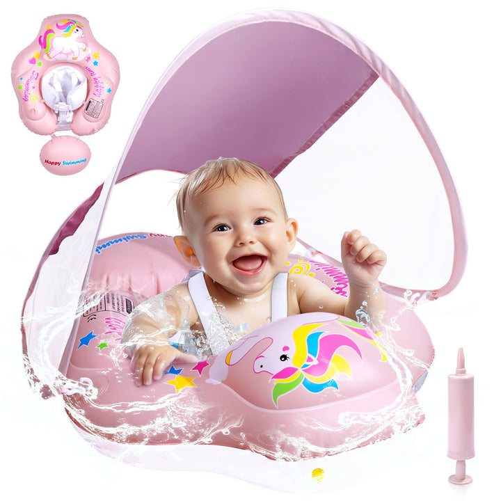 Schwimmring Baby mit Sonnendach Abnehmbarem Sonnendach Schwimmsitz Kleinkinder Schwimmhilfe für Klei