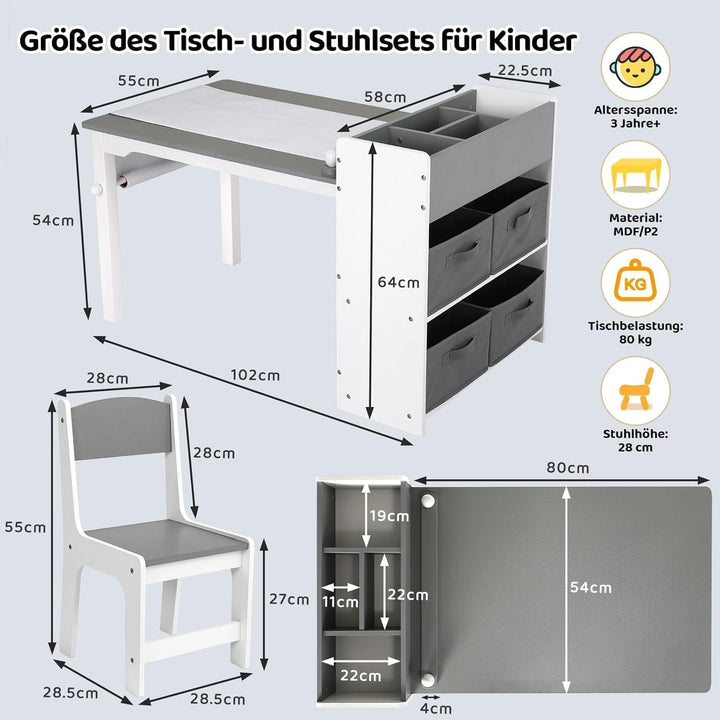 MAMIZO Kindertisch mit 2 PCS Stühlen, Maltisch & Basteltisch Kinder, Tisch & Stühle Kinderzimmer Set