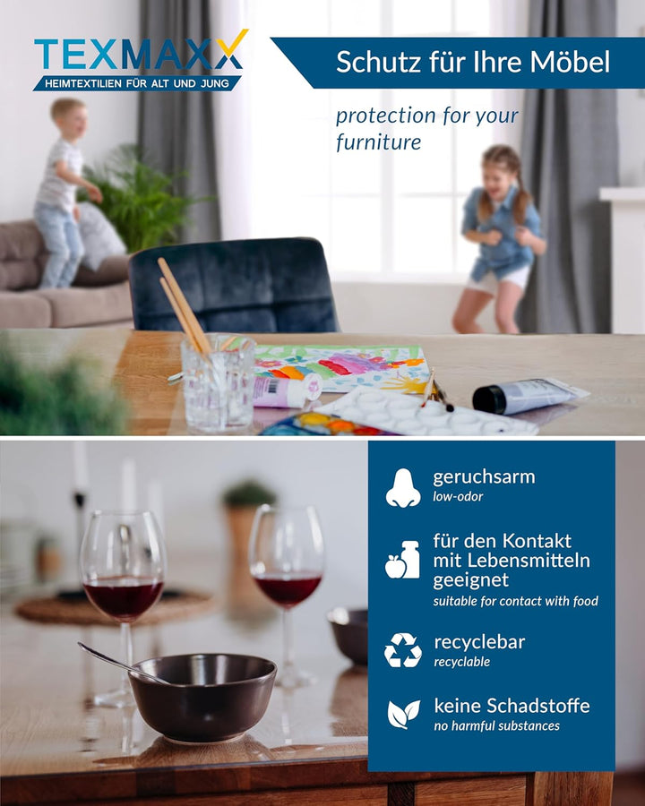 TEXMAXX® Tischfolie transparent 2mm mit abgeschrägter Kante / Tischschutz transparent versch. Grösse