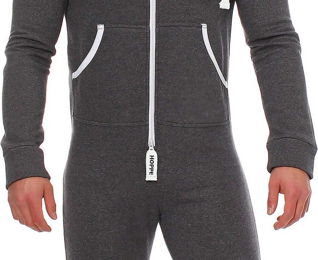Gennadi Hoppe Herren Jumpsuit – Weicher & Bequemer Hausanzug L dunkelgrau, L dunkelgrau