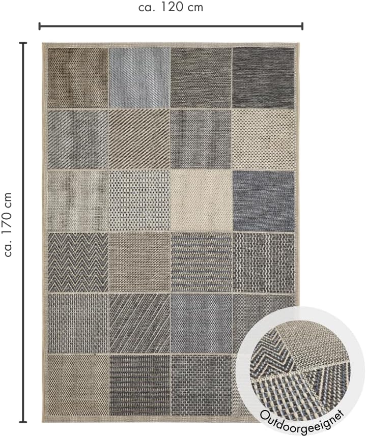 andiamo In- & Outdoor Teppich wetterfest und wasserdurchlässig Flachgewebe Kurzfloor 120 x 170 cm Be