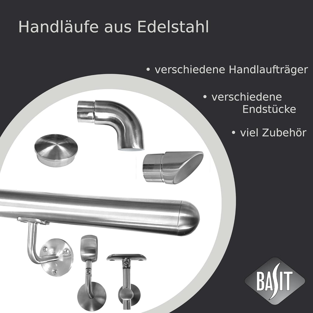 BASIT Edelstahlrohr Ø 48,3 x 2,0 mm (1 1/2 Zoll) V2A Edelstahl Geländer Rohr Rundrohr I geschliffen