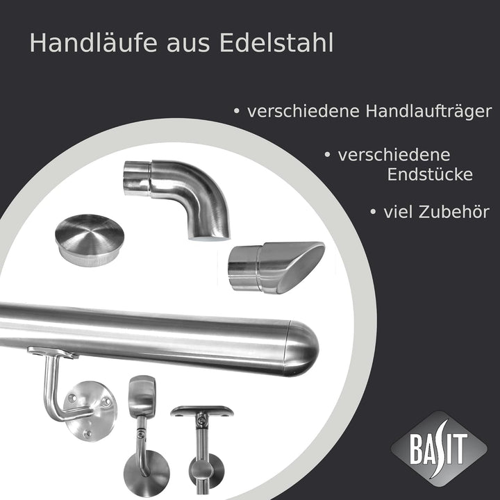 BASIT Edelstahlrohr Ø 48,3 x 2,0 mm (1 1/2 Zoll) V2A Edelstahl Geländer Rohr Rundrohr I geschliffen