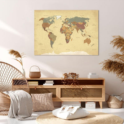 Bilder auf Leinwand 100x70cm Leinwandbild mit Rahmen Karte Welt Land Gross Wanddeko Bild Schlafzimme