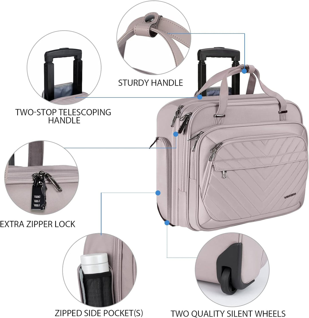 VANKEAN Rollende Laptoptasche Frauen mit Rädern, passend für bis zu 15,6 Zoll Rollende Aktentasche W