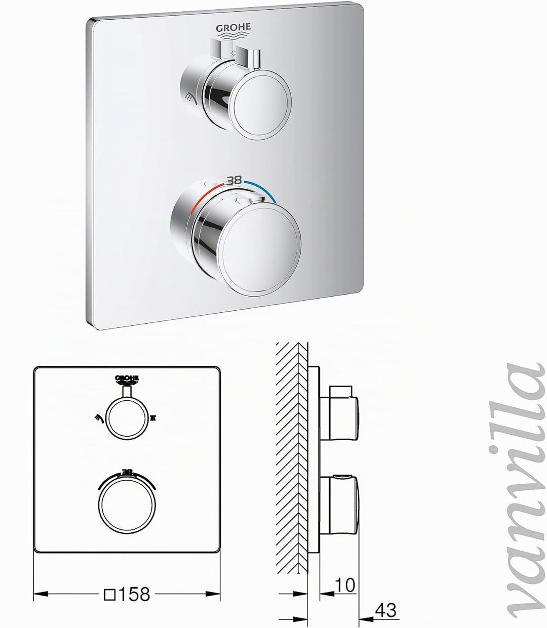 vanvilla Duschsystem mit Unterputz Duscharmatur von Grohe Grohtherm 2-Wege Thermostat und vanvilla R