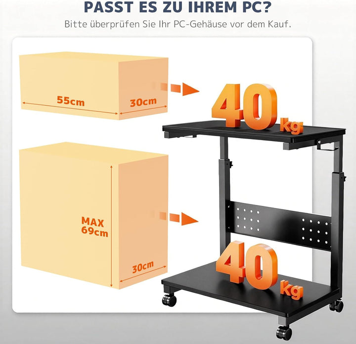 PUTORSEN Höhenverstellbarer PC Tower Ständer mit 2 Ebenen,Computer Tower Ständer mit Rollen und Maus
