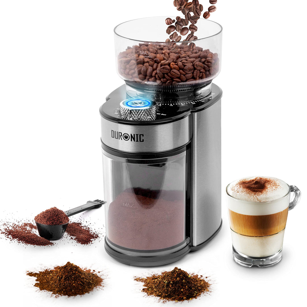 Duronic BG200 Elektrische Kegelmühle, 200 W Kaffeemühle mit Mahlwerk, 200 g Kaffeebohnen, Mahlgrad v