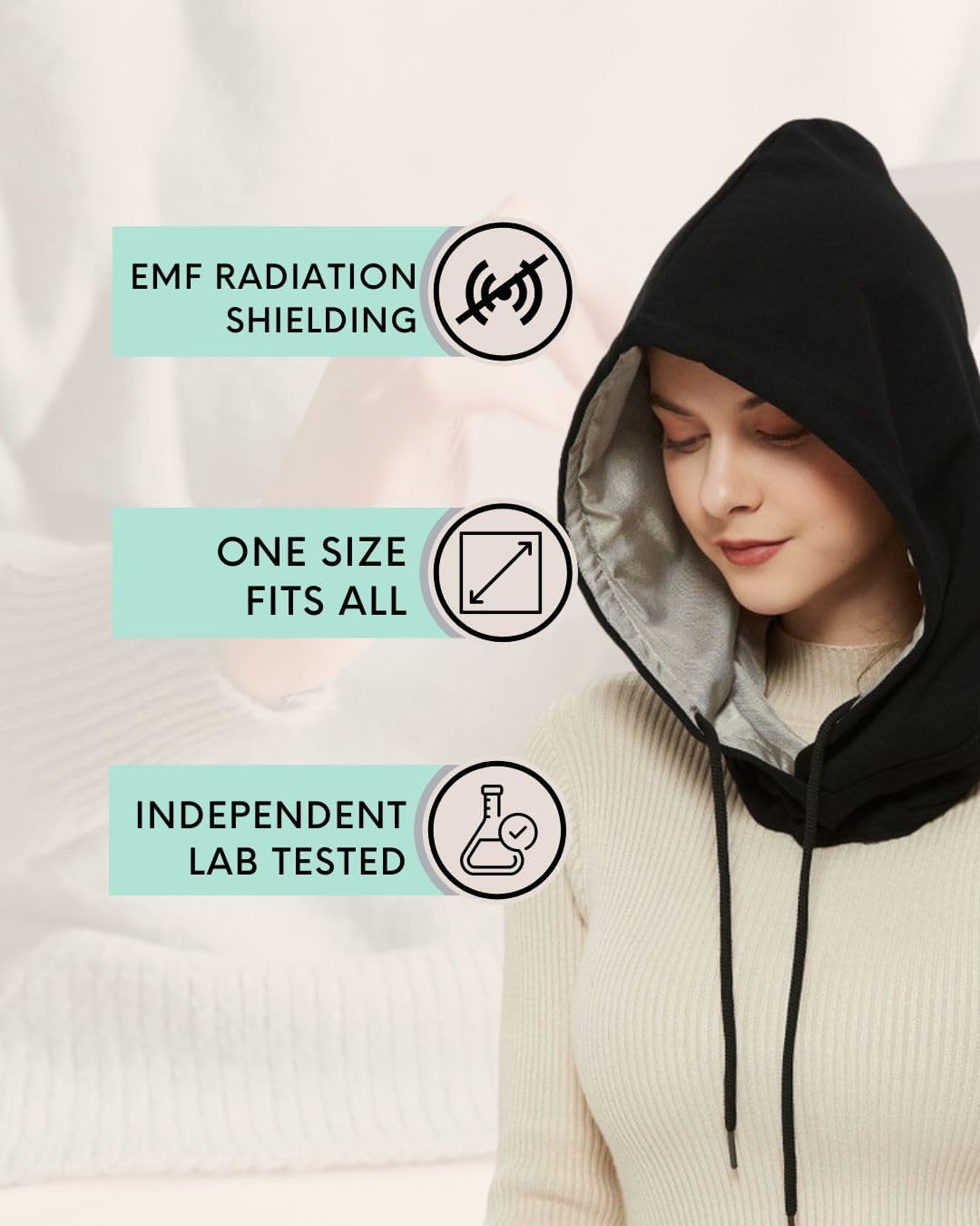 Radia Smart EMF Hood Mütze 5G Blocker RF Abschirmung WiFi Strahlungsschutz Brain Coat Schwarz