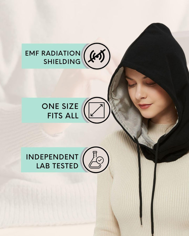 Radia Smart EMF Hood Mütze 5G Blocker RF Abschirmung WiFi Strahlungsschutz Brain Coat Schwarz