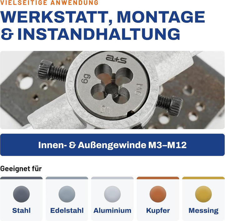 a+s Albrecht &amp; Schulte 32 tlg. Gewindeschneid Satz metrisch M3-M12 | Handgewindebohrer + Gewindeschn