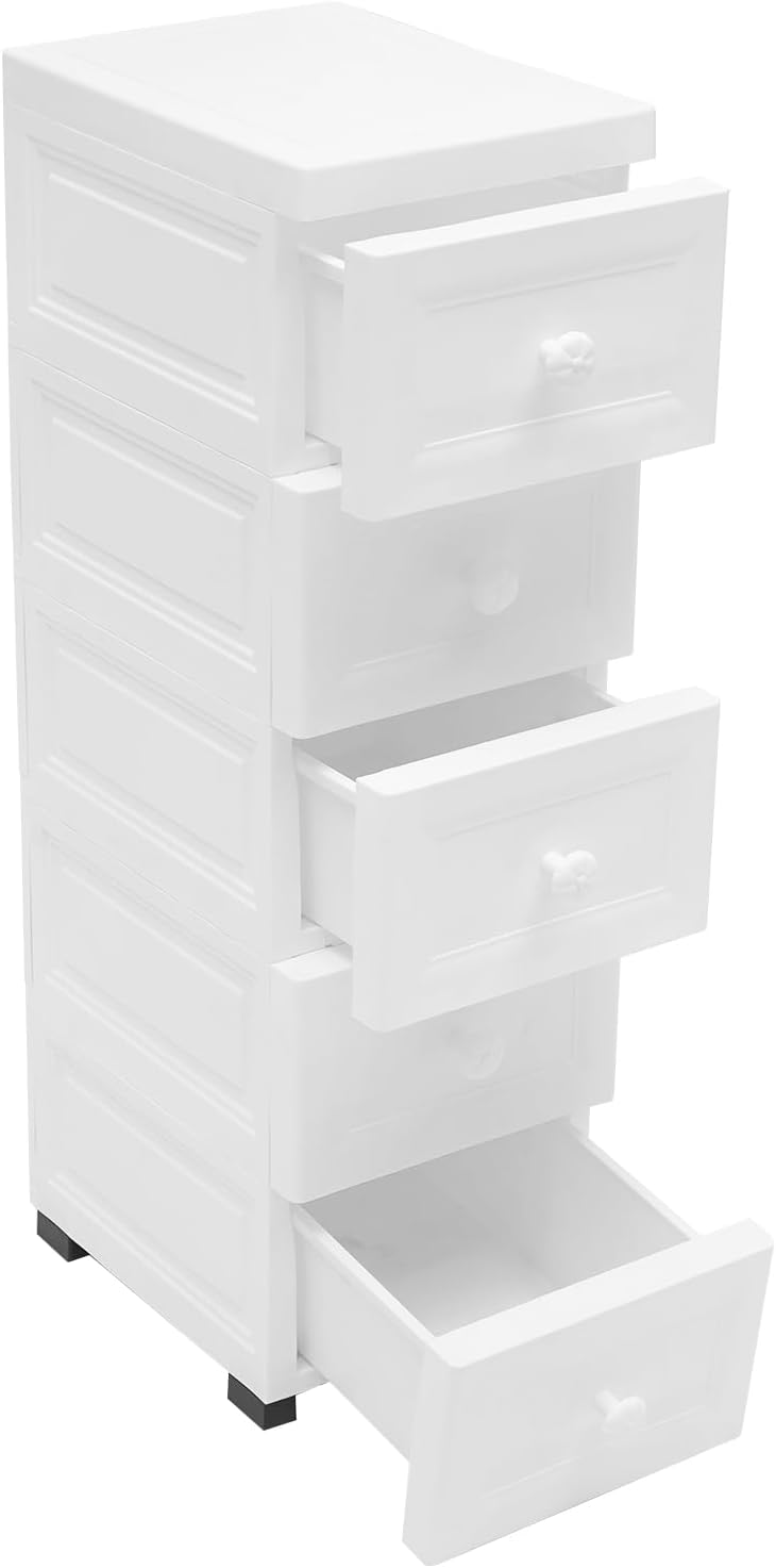 Schmaler Schubladenschrank Mit 5 Schubladen, 25 cm Breiter Aufbewahrungsschrank Aus PP Mit Rollen, W