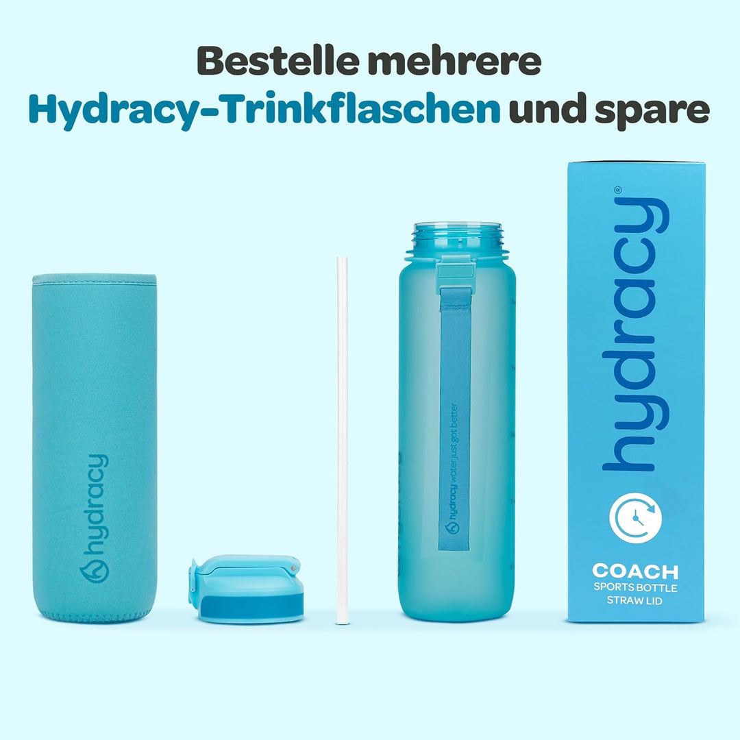 Hydracy Trinkflasche mit Strohhalm und Zeitmarkierung - 1L Wasserflasche - BPA-freie Trinkflasche -