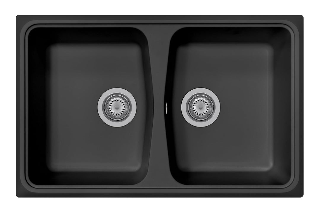 Plados SP0792 zwei Becken Einbauküche Quarz Waschbecken - Matt Schwarz 790x500mm Mattschwarz, 790x50