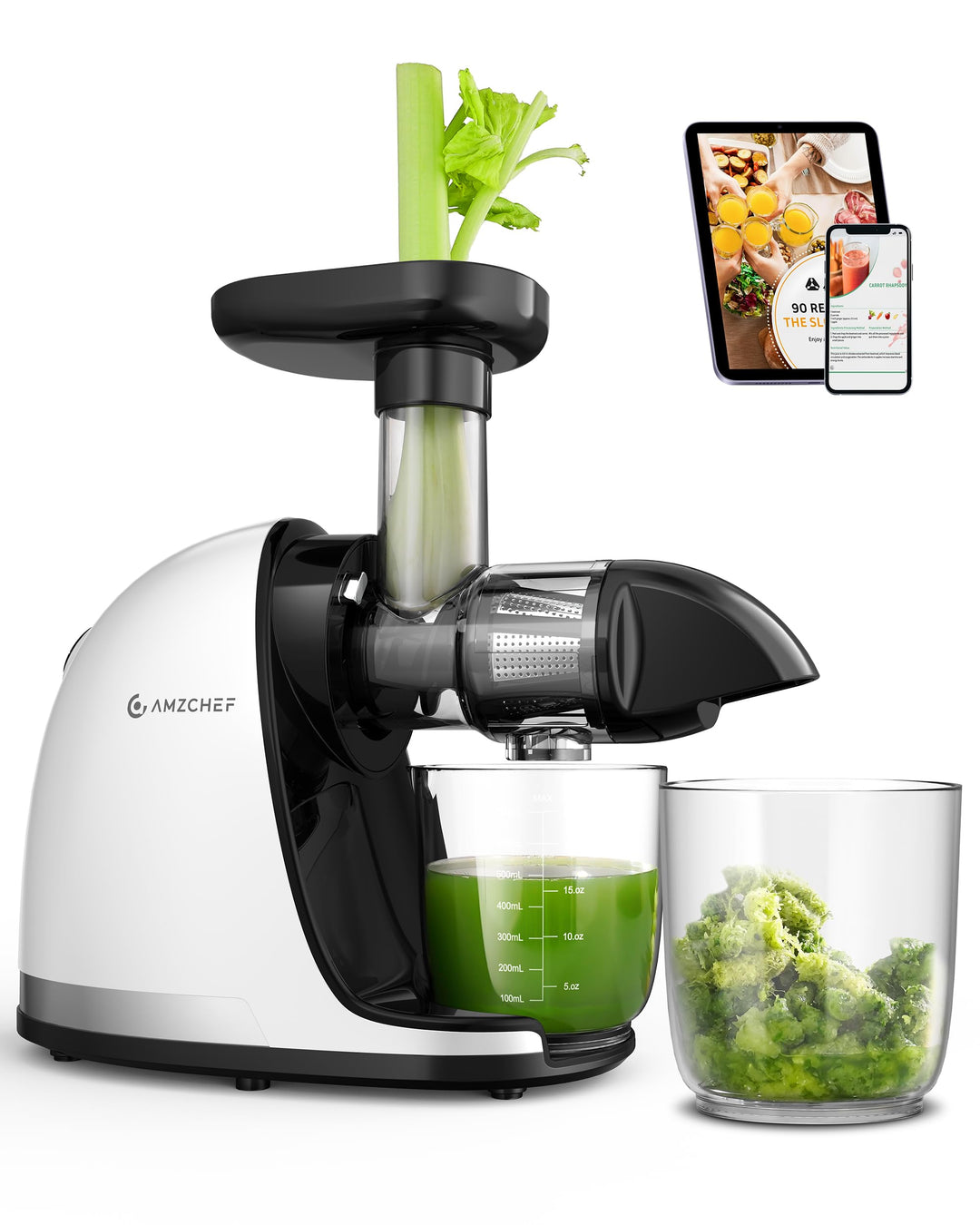 AMZCHEF Entsafter Slow Juicer Gemüse und Obst – Testsieger Saftpresse Elektrisch mit Rückwärts-Kau-F