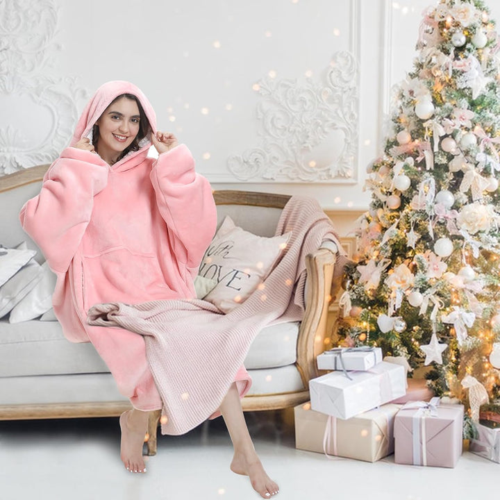 Mokani Kuscheldecke mit Ärmeln und Kapuze Hoodie Decke, Decke mit Ärmeln, Übergrösse Flauschige Flan