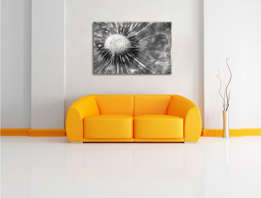 Pusteblume Kohle Effekt, Format: 100x70 auf Leinwand, XXL riesige Bilder fertig gerahmt mit Keilrahm
