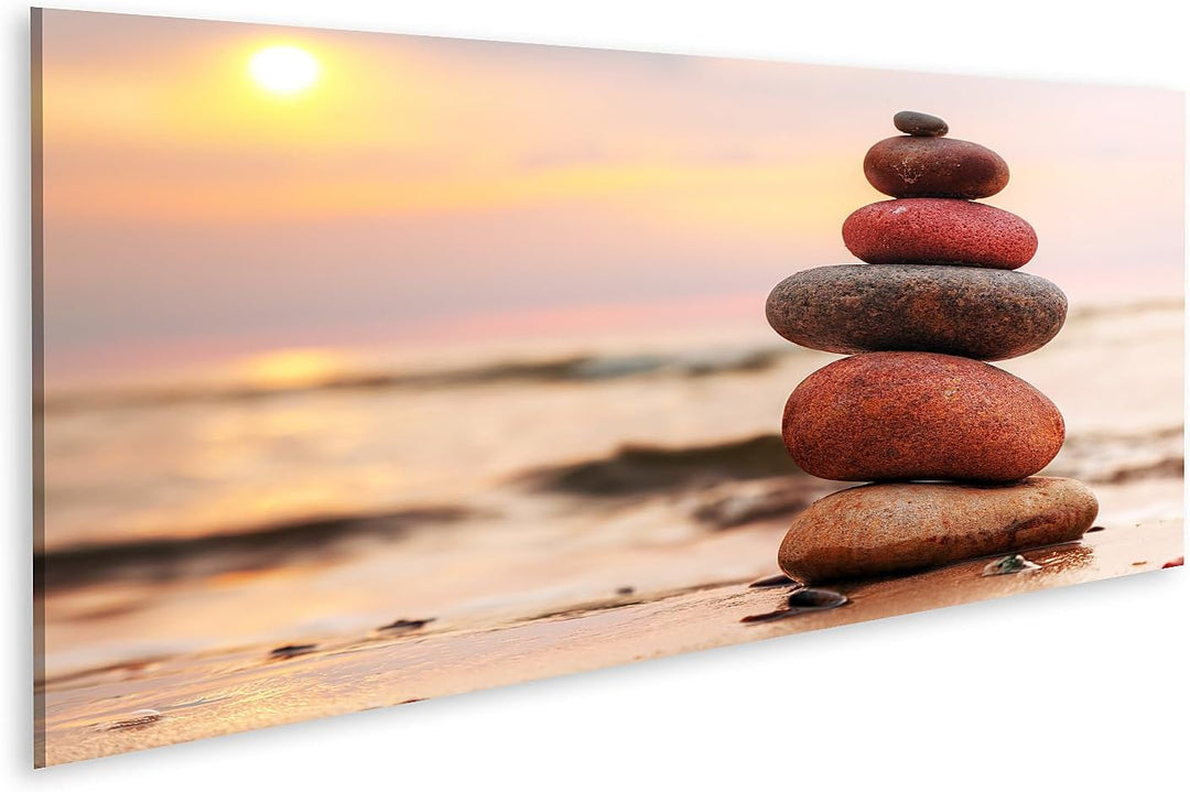 islandburner Bild auf Leinwand Steine Pyramide Ozean Bei Sonnenuntergang Zen Bilder Wandbilder Poste