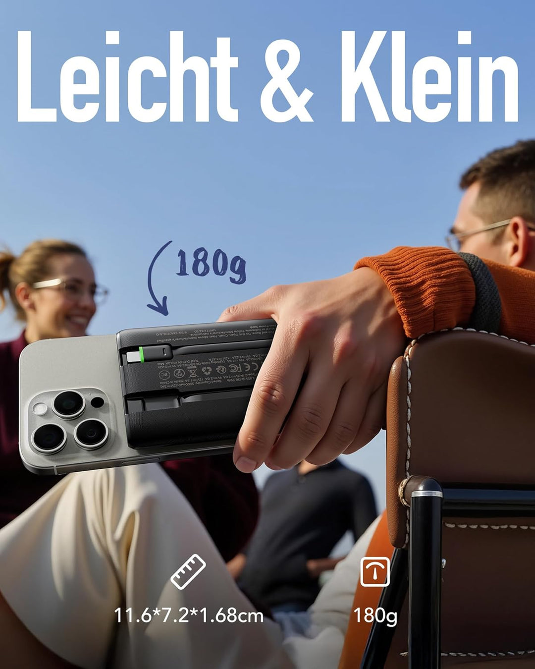 VEGER Power Bank 10000mAh Klein, 22.5W Schnellladung PowerBank mit Integriertem USB-C Kabel, Externe