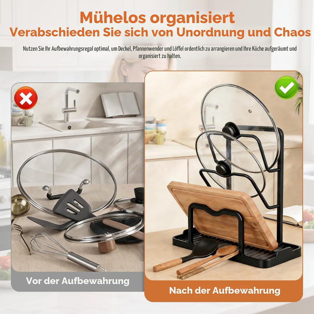 Topfdeckelhalter Löffelablage Topfdeckelablage Topfdeckelständer Kochlöffelablage aus Aluminium Topf
