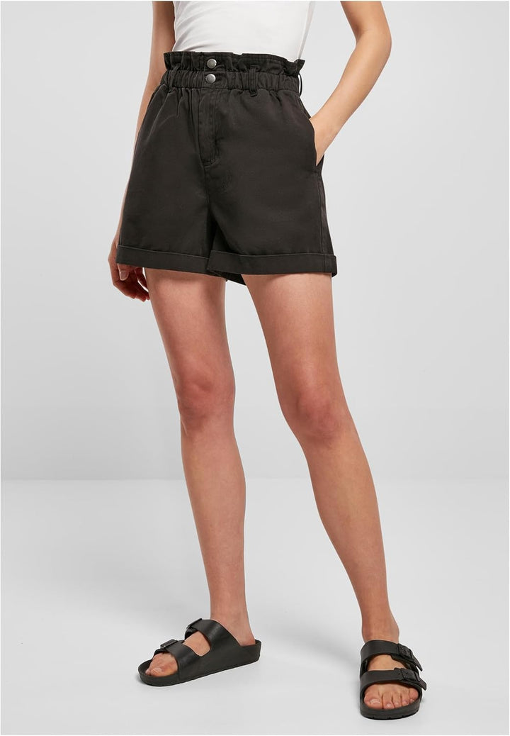 Urban Classics Damen Ladies Paperbag Klassische Shorts 27 Schwarz, 27 Schwarz