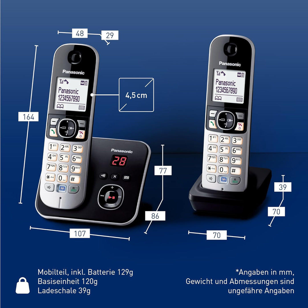 Panasonic KX-TG6822GB DECT Schnurlostelefon mit Anrufbeantworter (strahlungsarm, Eco-Modus, GAP Tele