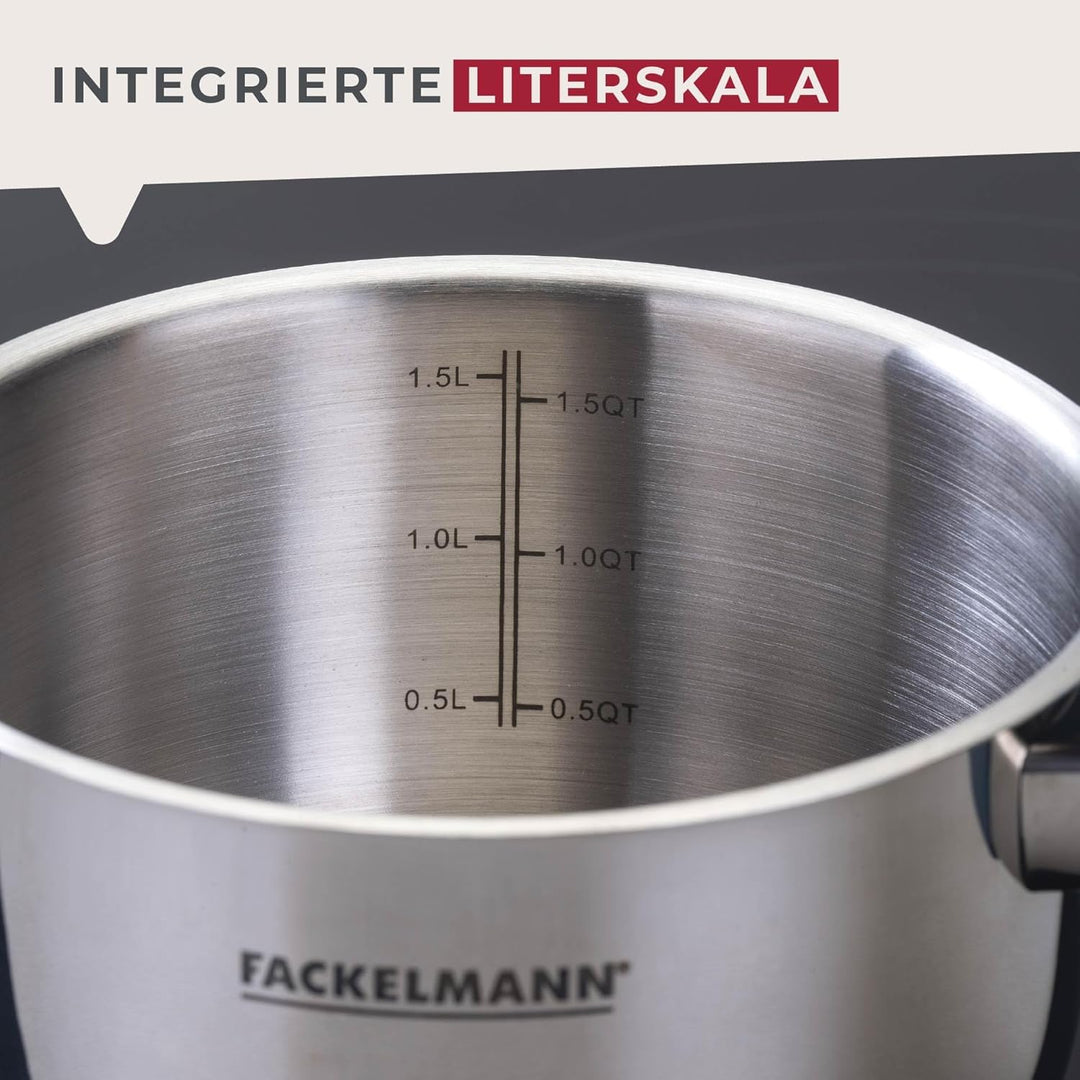 Fackelmann Kochtopf Essential Ø 16 cm, Edelstahl, mit ergonomischen Bakelit-Griffen, für alle Herdar
