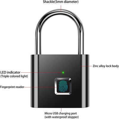 AICase Vorhängeschloss Fingerabdruck Padlock,Schlüsselloses Vorhängeschloss,gepäckschloss Ohne Bluet