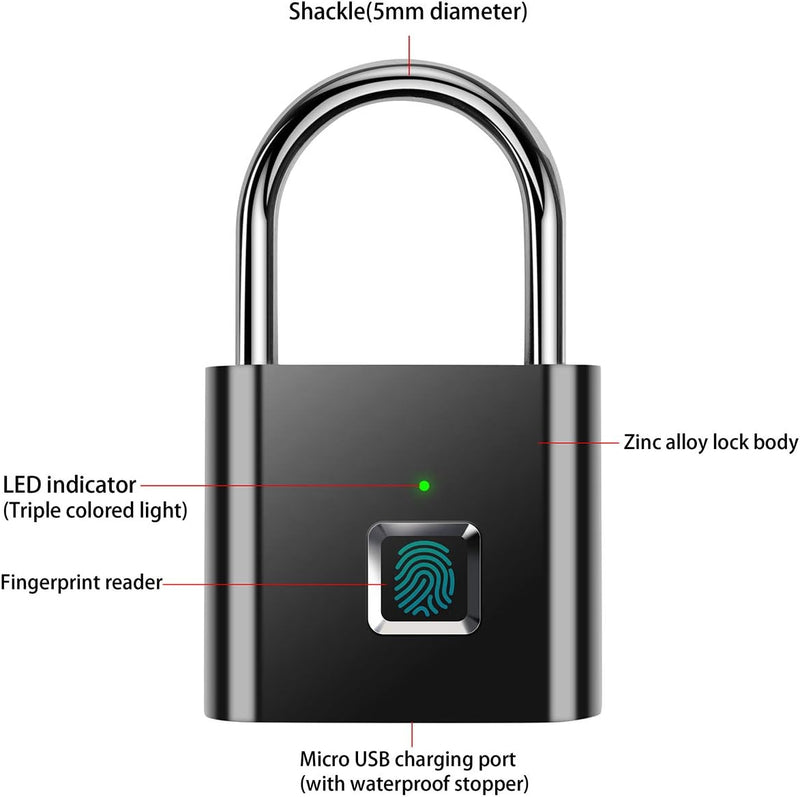 AICase Vorhängeschloss Fingerabdruck Padlock,Schlüsselloses Vorhängeschloss,gepäckschloss Ohne Bluet