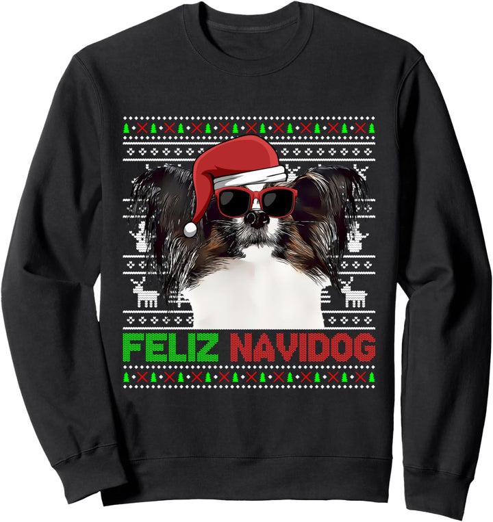 Papillon Hund Feliz Navidog Funny Christmas Sweatshirt