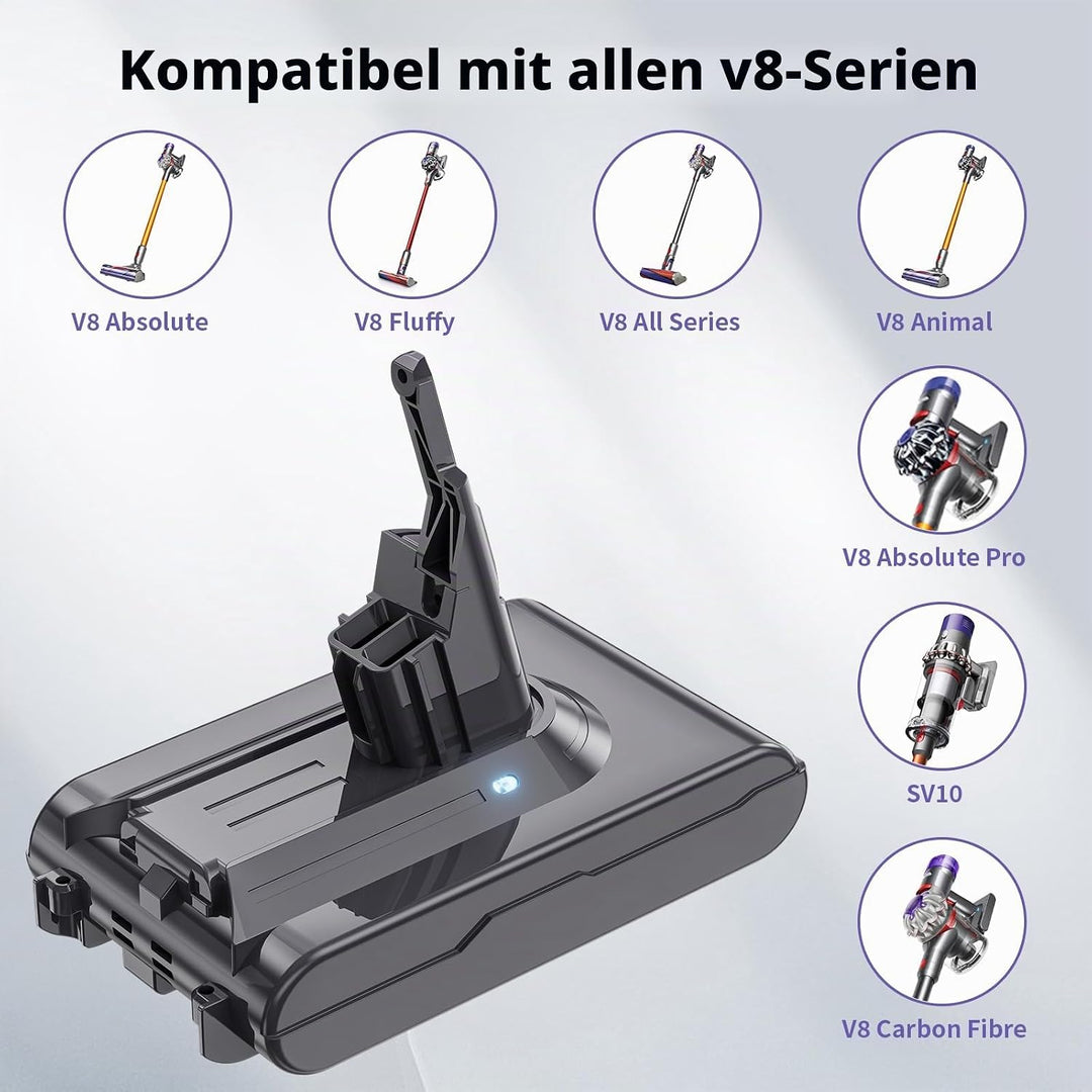 V8 Akku für Dyson, Ersatzakku für Dyson SV10 4600mAh Kompatibel mit V8 Absolute Animal Fluffy Motörh