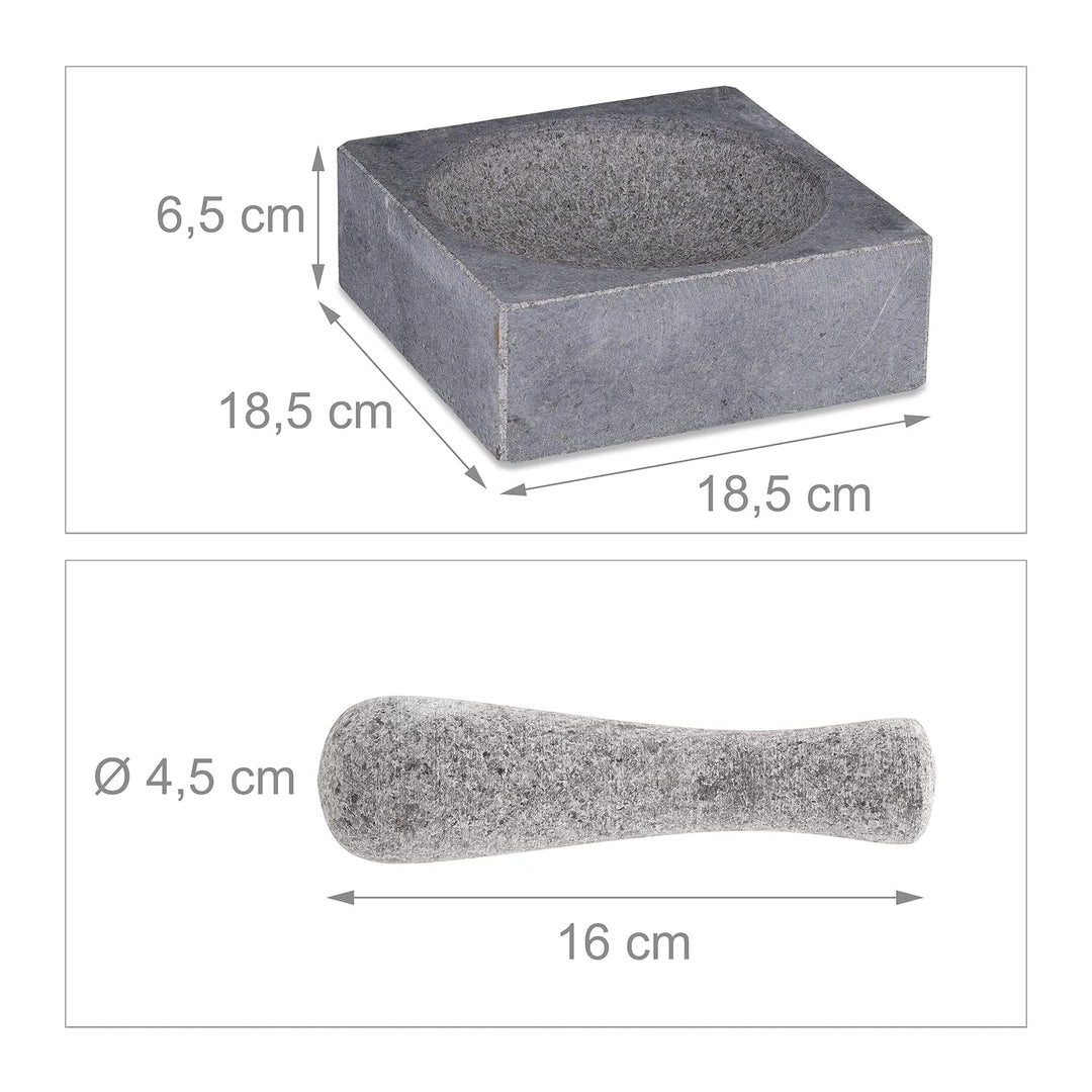 Relaxdays Mörser mit Stössel, Granit, HBT: 6,5 x 18,5 x 18,5 cm, poliert, langlebig, Steinmörser Gew