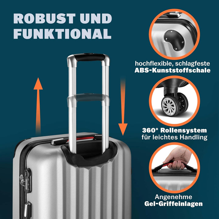 Monzana® 3tlg. Kofferset Baseline Hartschalen Koffer M-L-XL Gel-Griffe 4 Rollen Kantenschutz Schloss