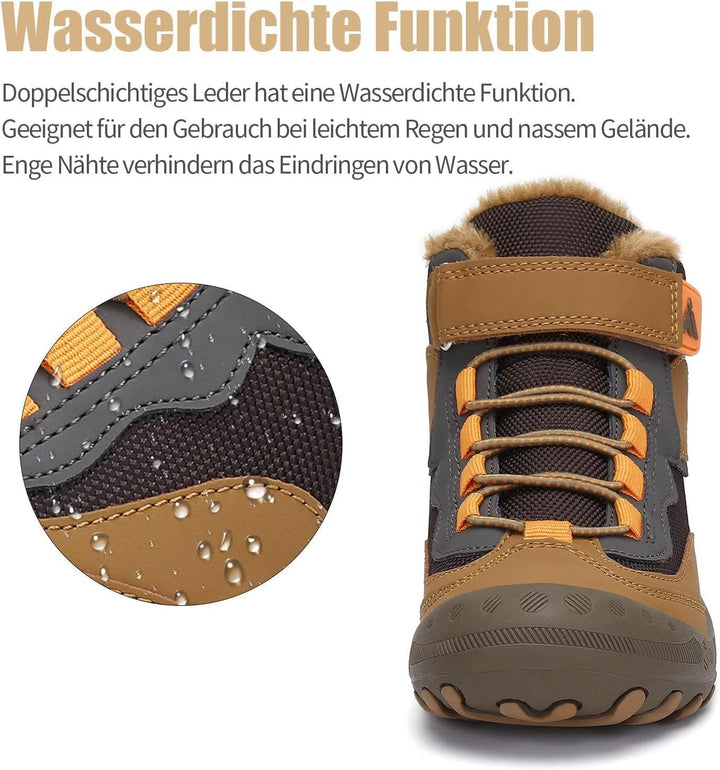 Mishansha Kinder Winterschuhe Gefüttert Winterstiefel für Jungen Mädchen Gr.24-38 27 EU Braun Schwar