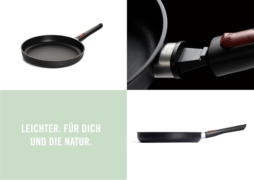 Woll Eco Lite QXR Flachpfanne - Induktiv - Ø 28 cm, 5 cm hoch, mit abnehmbarem Stiel - Geeignet für