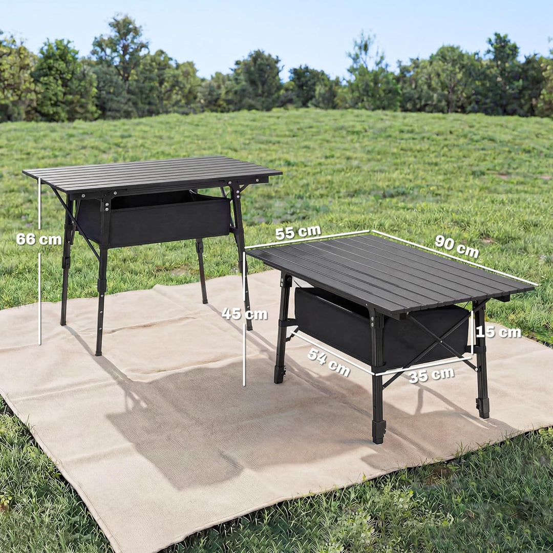 Outsunny Campingtisch höhenverstellbar Klapptisch mit Aufbewahrungskorb Klappbarer Gartentisch aus A
