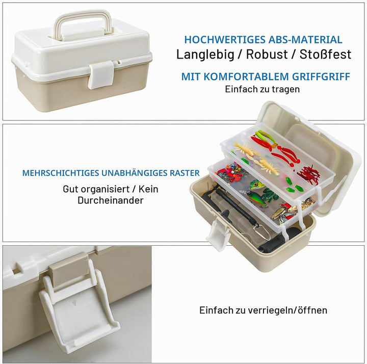 213 PCS Angelzubehör Set,3-Regal Angelkoffer mit Zubehör,Angelköder Set und Werkzeugset mit Lippencl