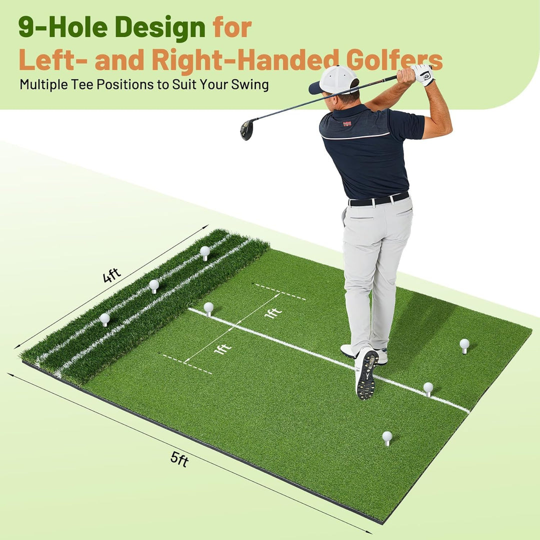 152x121cm Golf Abschlagmatte, Golf Übungsmatte Kunstrasen, Faltbar Golfmatte, 3 Gummi-Tees, 7 Abschl