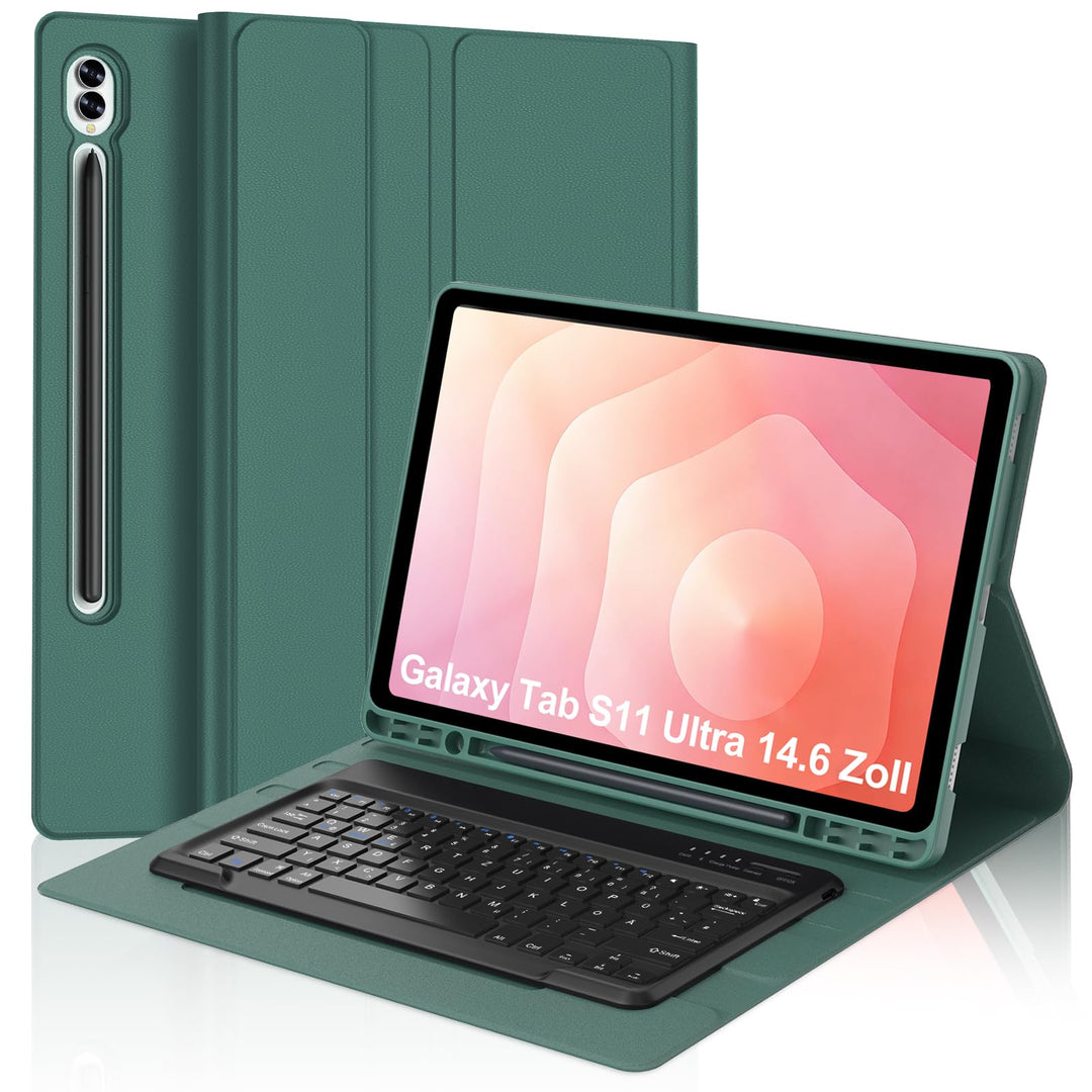 Hülle mit Tastatur für Samsung Galaxy Tab S11 Ultra 14,6 Zoll, Magnetisch Abnehmbarer Tastatur für T