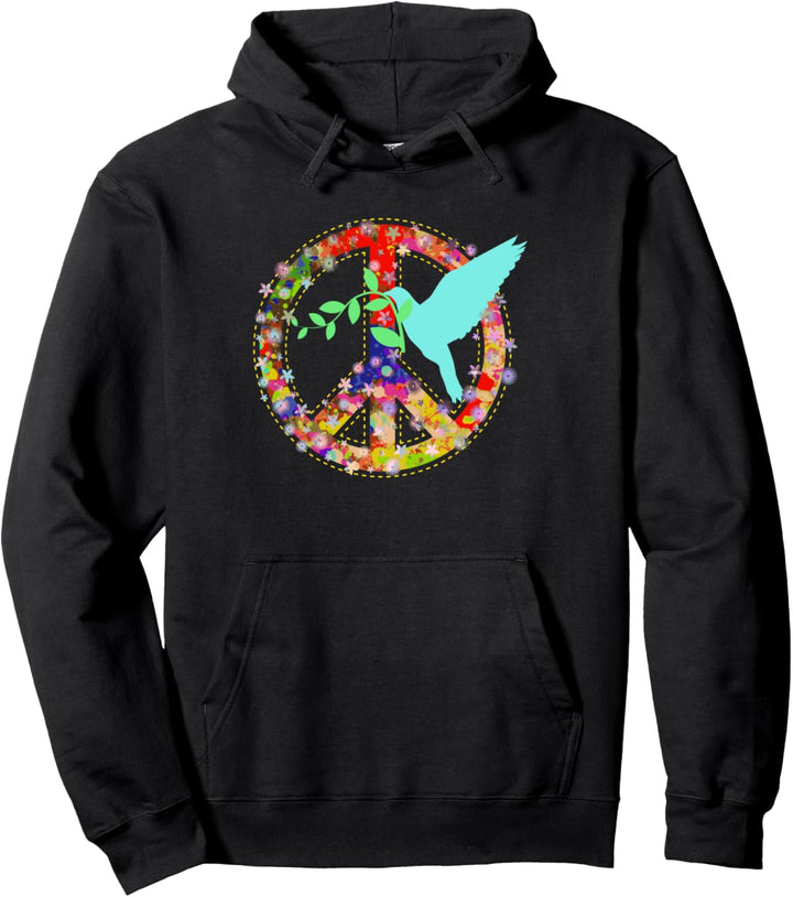 Friedenstaube Hippie Friedenszeichen 60er 70er Jahre Bunt Pullover Hoodie