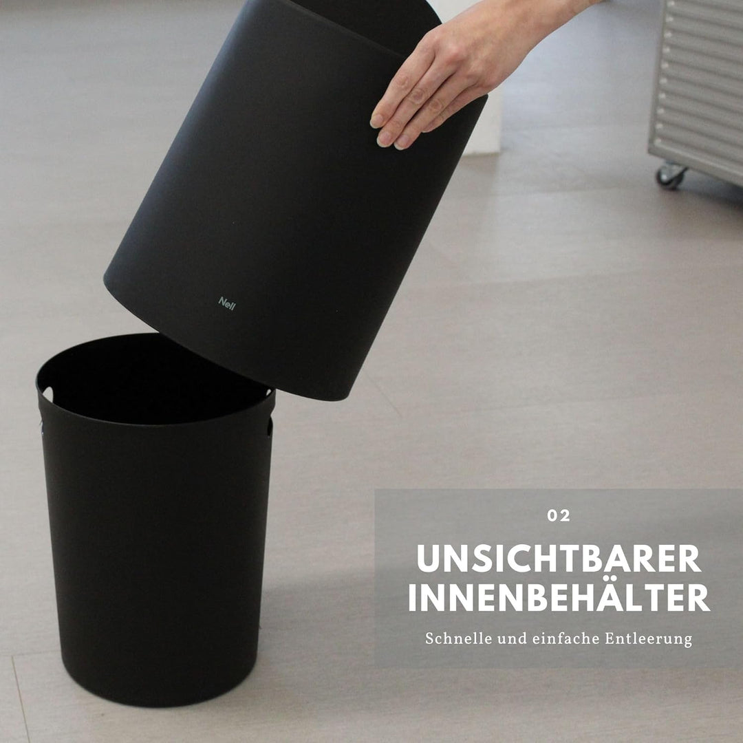 Nell 12L Mülleimer Büro Schwarz Matt mit Schwingdeckel – Perfekt für Büro, Küche und Wohnzimmer, Vie