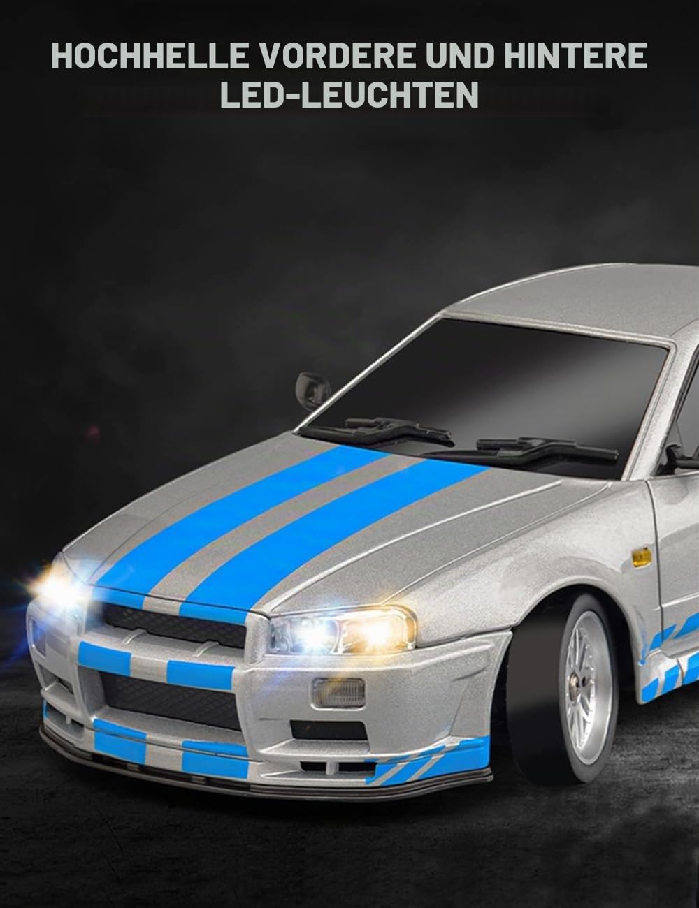 ARRIS LD1899 1:18 RC Driftauto, GTR R34 2,4 GHz RWD Mini-Modellfahrzeug mit Gyro, Legierung-Karosser