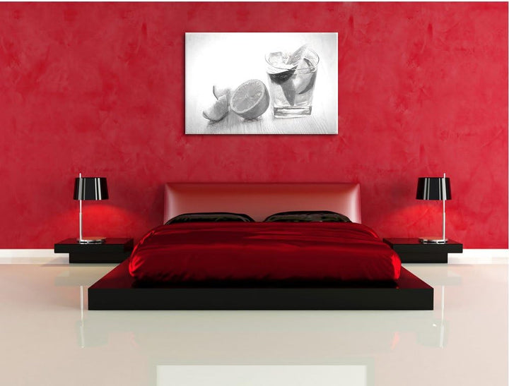 Pixxprint Gin Tonic Shot mit Zitronen als Leinwandbild/Grösse: 100x70 cm/Wandbild/Kunstdruck/fertig