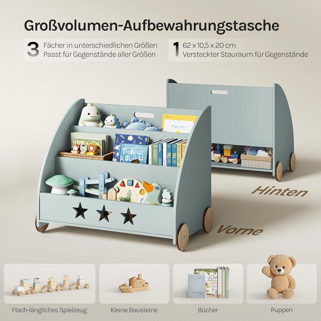 WOLTU Kinderregal Bücherregal für Kinder, Spielzeugregal mit Räder 3 Regale, Holz Standregal Kinderz