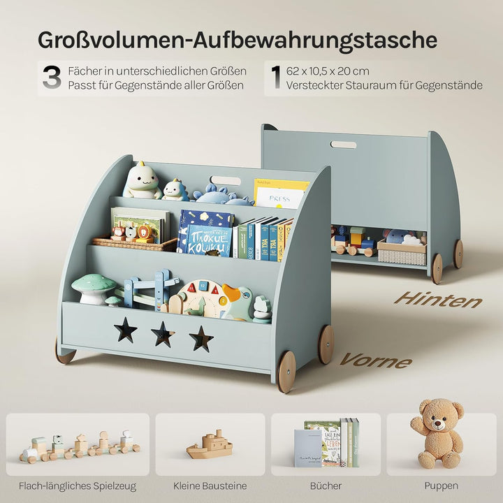 WOLTU Kinderregal Bücherregal für Kinder, Spielzeugregal mit Räder 3 Regale, Holz Standregal Kinderz