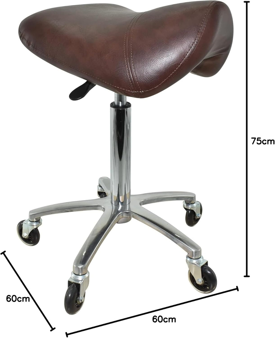 Premium Sattelhocker Braun, Sattelstuhl für Rückenentlastung, Rollhocker höhenverstellbar von 55-75